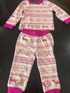 The Black Dog Pink and Cream Fair Isle Dog Pajama Set